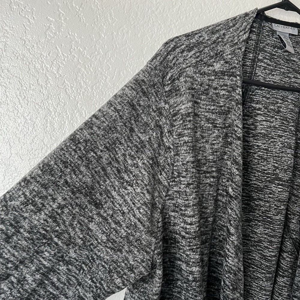 Catherines 3X Cardigan Open Front Heather Gray Waterfall Lagenlook Raw Edge - Picture 7 of 9